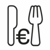 Icon das ein Messer und eine Gabel und ein Euro-Zeichen darstellt